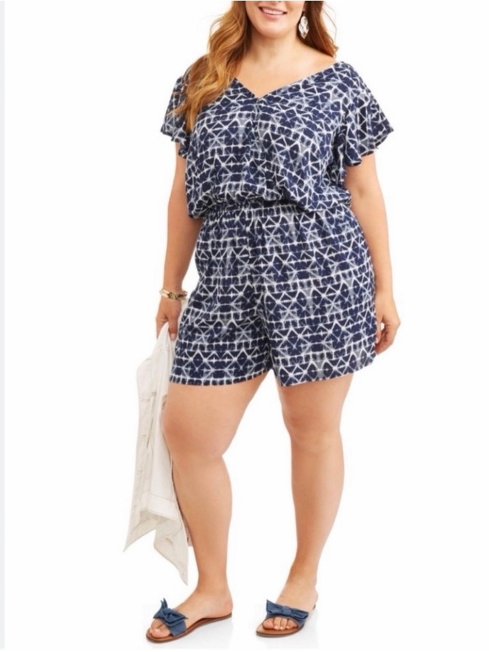 Terra & Sky Navy Patterned Short Sleeve Romper